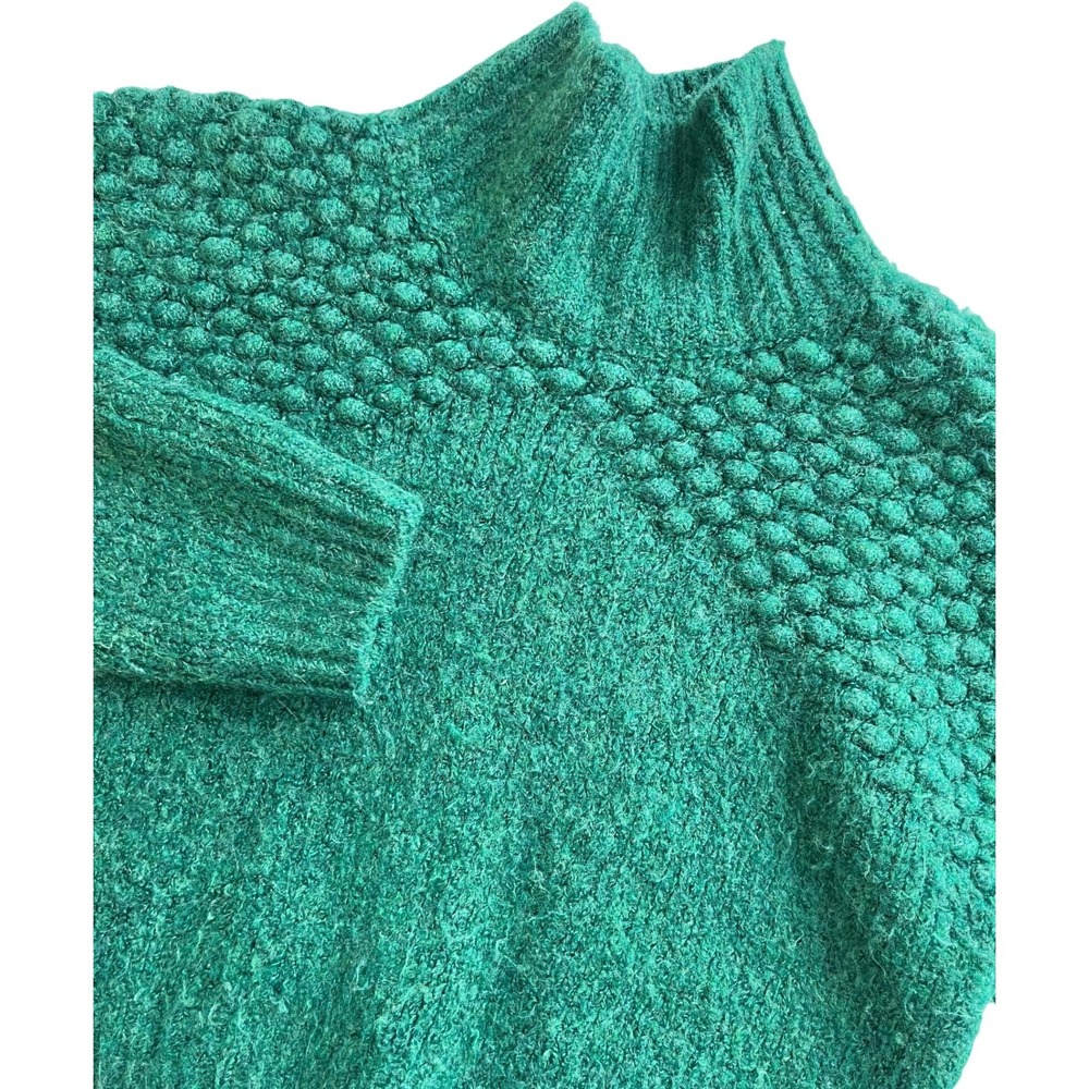 Free People Textured Mock Neck Sweater‎ Teal Green Knit Women's S Small Petite